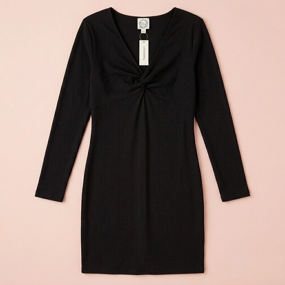 NWT Francesca’s Black Long-Sleeve Bodycon Midi Dress